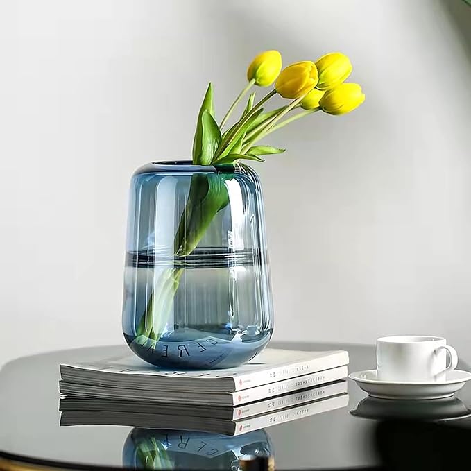 Modern Minimalist vase, Crystal Glass vase, Flower vase, Dried Flower vase(Blue)