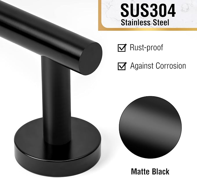 HITSLAM Matte Black 18 Inch Towel Bar for Bathroom, SUS304 Stainless Steel Bathroom Towel Rack Wall Mounted, Modern Home Decor Bath Towel Holder with Hardware Accessories (Total Length 19.8 Inch)