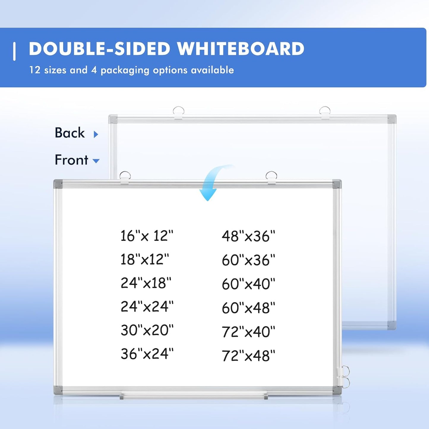 WALGLASS Double-Sided Dry Erase Board - 24" x 18" Magnetic Whiteboard with Silver Aluminum Frame for Home & Office