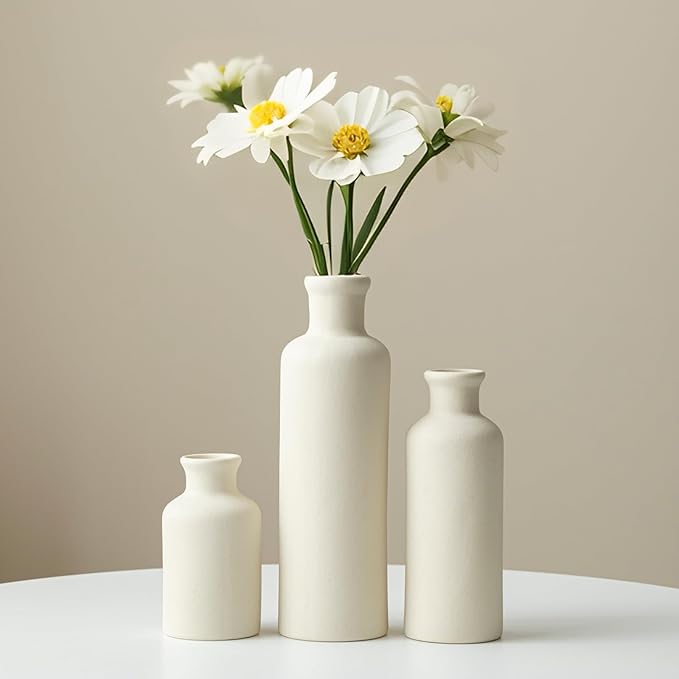 Modern Ceramic Vase Set of 3, Beige Colors, Decorative Bottles for Home, Farmhouse Rustic Decor, Housewarming Gifts, Wedding Gifts, Bridal Shower Gifts, Birthday Gifts for Women (Beige)