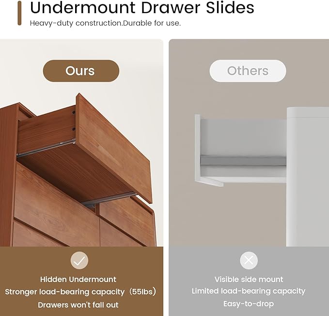 Solid Wood Dresser for Bedroom, Natural Solid Wood 6 Drawer Dresser,55.2" Wide Mid Century Modern Chest of Drawers, Closet Storage Organizer for Living Room, Bedroom