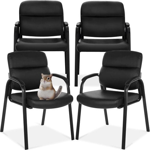 Oline Leather Guest Chair - Padded Arms for Comfort | Black | Big and Tall Executive Office Chair (4 Pack)