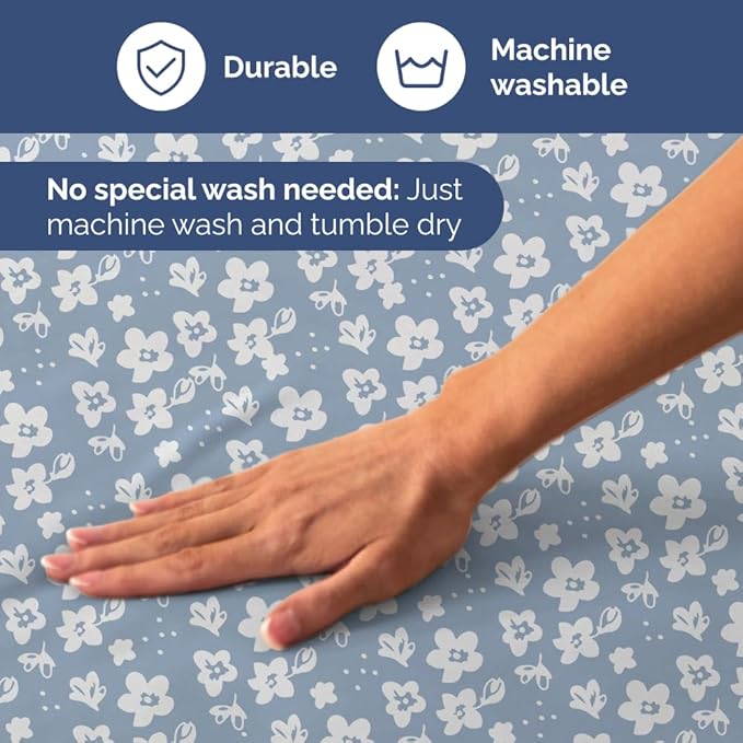 Floral Sheets - Blue Floral Bed Sheet Set - 1 Flat, 2 Fitted & 2 Pillowcases w/ Deep Pockets - Wrinkle & Fade Free - Boho Botanical Bedding - Ultra-Soft, Breathable and Cooling - Split King Size Set