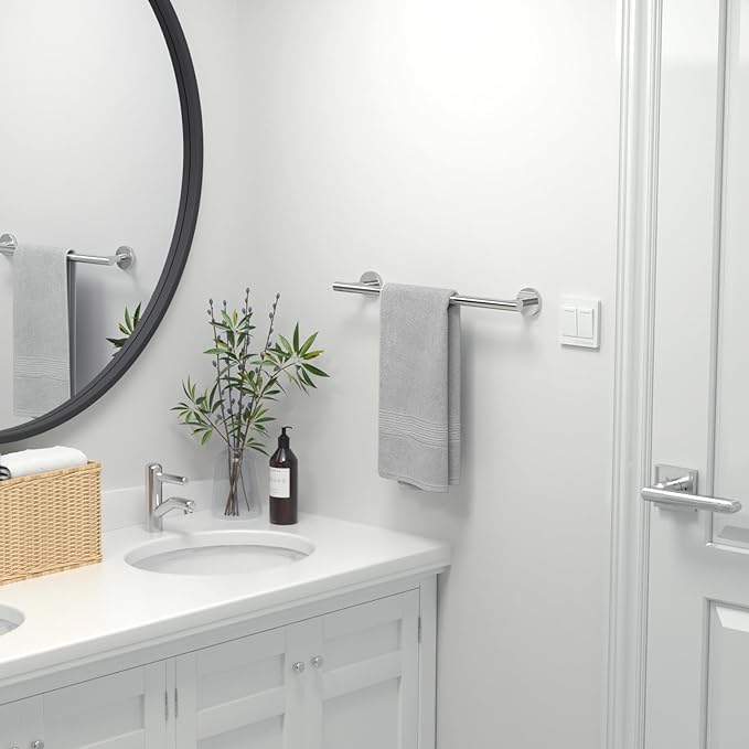 USHOWER Polished Chrome Towel Bar, 14-Inch Towel Racks for Bathroom Wall-Mounted, SUS304 Stainless Steel Towel Rod (Total Length 16-Inch)