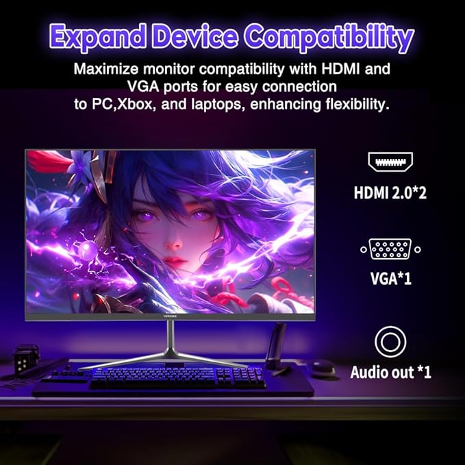 Viewedge 24 Inch Gaming Monitor 1080p 144hz, VA 1ms FHD Computer Monitor with 100% sRGB, Bluelight Filter, HDMI & VGA Port, Support Wall Mount