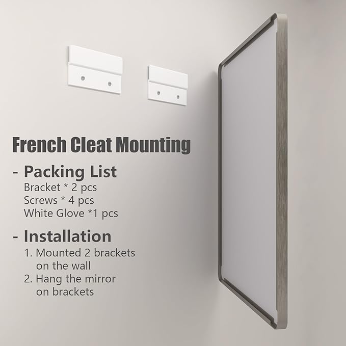 24x28 Inch Silver Bathroom Mirror, Brushed Metal Framed Silver Vanity Mirror for Wall, Shatterproof, Anti- Rust, Horizontally or Vertically Mounted
