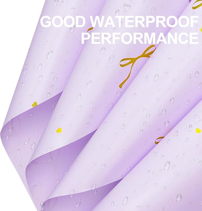 WRAPAHOLIC 20 Sheets Flower Wrapping Paper - 22.4 x 22.4 inch Purple Bow Water-Resistant Floral Bouquet Wrapping Paper, Florist Supplies Packaging for Wedding Birthday Gift DIY