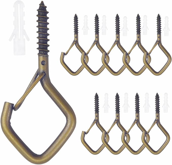 Sexoeie 10 PCS Eye Screw Hooks for Hanging Heavy Duty with Safety Buckle.Metal Ceiling Hooks for Hanging Plants,Cup,Wind Chime,Bird Feeders,String Lights at Indoor&Outdoor,2.36 Inches Black