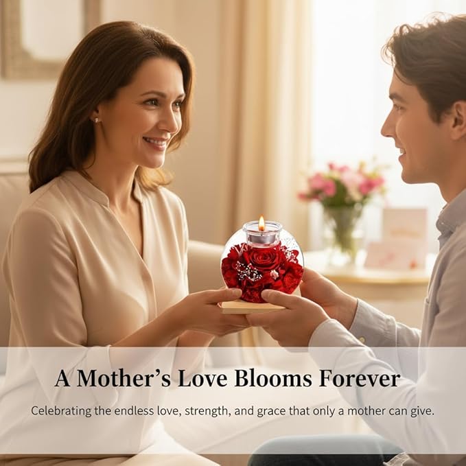 Birthday Gifts for Women,Eternal Preserved Real Rose with Scented Candle(Vinilla9Pcs+Rose9Pcs),Preserved Rose in Glass Dome, Christmas Valentine Mothers Day Gifts for Her Mom Girlfriend,Home Decor