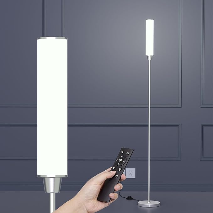 Nukanu Floor Lamp with Remote Control,Bright Floor Lamps for Living Room/Bedroom/Office, Stepless Adjustable 3000K-6000K Colors and 10-100% Brightness,Standing Light with Foot Switch (Nickel)