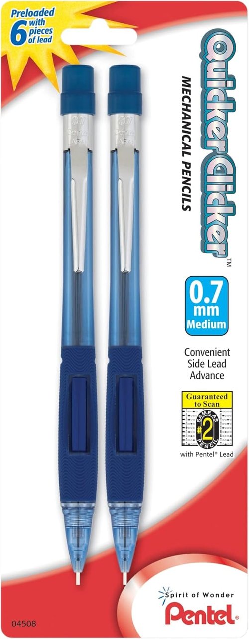 Pentel Quicker Clicker Mechanical Pencil - 0.7mm Tip, Transparent Blue Barrel, Pack of 2