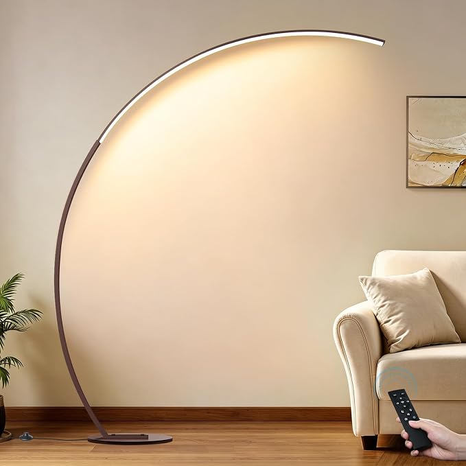 Dimmable LED Floor Lamp with 3 Color Temperatures, Ultra Bright 2000LM Brown Arc Floor Lamps for Living Room, Modern Standing Tall Lamp with Remote Control Reading Floor Lamp for Bedroom Office