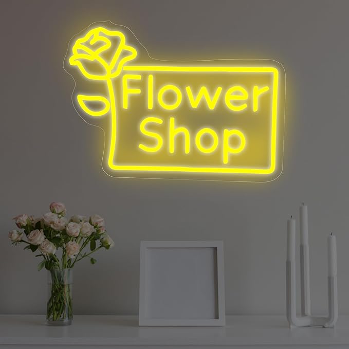 Flower Shop Neon Sign Plants Market Decor Flower Bar Sign Home Business Decor for Room,Party,Bedroom, Birthday Party, Pub, Bar, Salons, Coffee Shops, Beer Bar, Shop Window Store Display Yellow