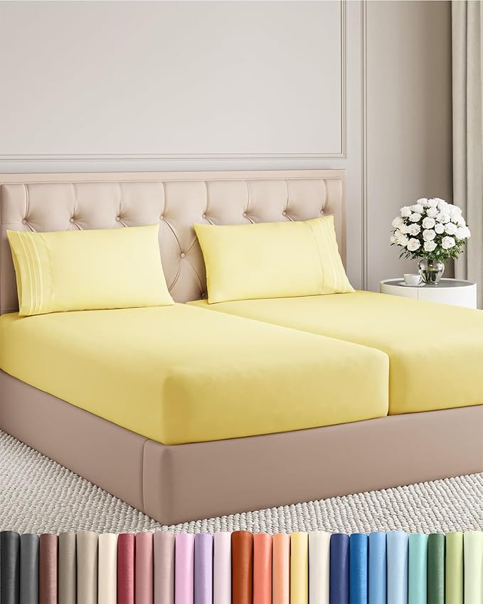Split King Size 5 Piece Sheet Set - Comfy Breathable & Cooling Bed Sheets Set - Hotel Luxury Bedding for Women, Men, Kids, Teens, Boys & Girls - Deep Pockets, Soft, Wrinkle Free - Oeko-Tex - Yellow
