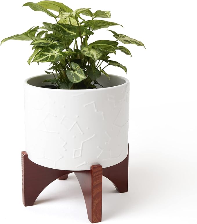 LA JOLIE MUSE Plant-Pots Flower Pots, 8 Inch Plant Pot Ceramic Planter with Stand Planters for Indoor Plants