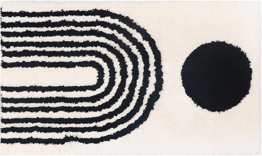 LABEND HOME Boho Bathroom Rug 20”x31.5” - Black and Ivory Abstract Rainbow Arches Bath Mat - Mid Century Modern Geometric Art - Non-Slip Machine Washable - Bohemian Decor Dorm Room Rug