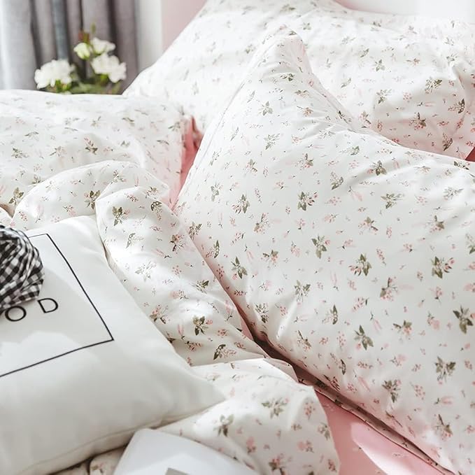 Floral Comforter Set Full Soft Bedding Comforter Set 3 Pieces Garden Style Pink Flower Print Botanical Flowers Comforter Set for All Seasons 1 Comforter and 2 Pillowcases (Floral, Full)