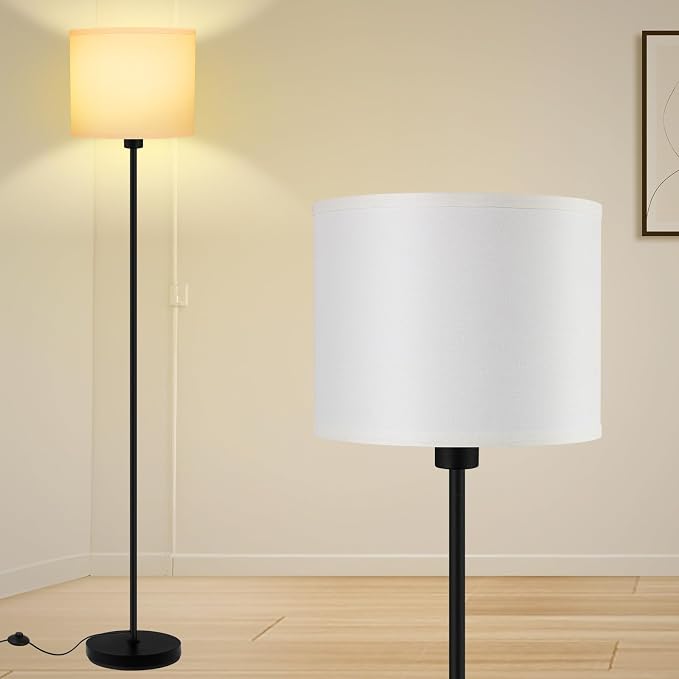 Floor Lamps for Bedroom, Small Standing Lamp with Bulb(12W, 2700K), White Lampshade, Foot Switch, Simple 59" Tall Pole Lamps for Kids Room/Girls Room/Boys Gift/Living Room/Classroom, Boho Reading Lamp