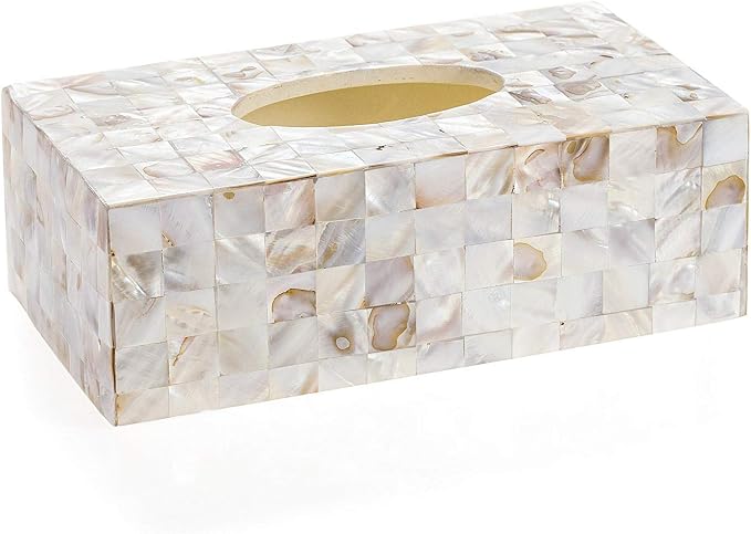 Milano Tissue Box Cover Rectangular - Decorative Tissue Box Holder Rectangular is Finished in Beautiful Mother of Pearl Shells - Durable Tissue Cover for Elegant Decor