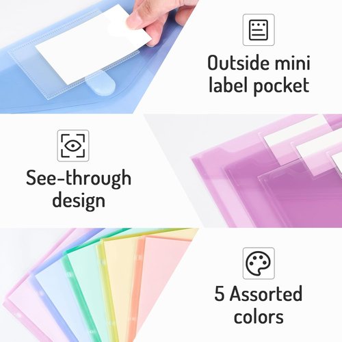 Forvencer Binder Pocket - 24 Pack Super Heavyweight Plastic Folders with Tight Closure | Letter Size Pastels