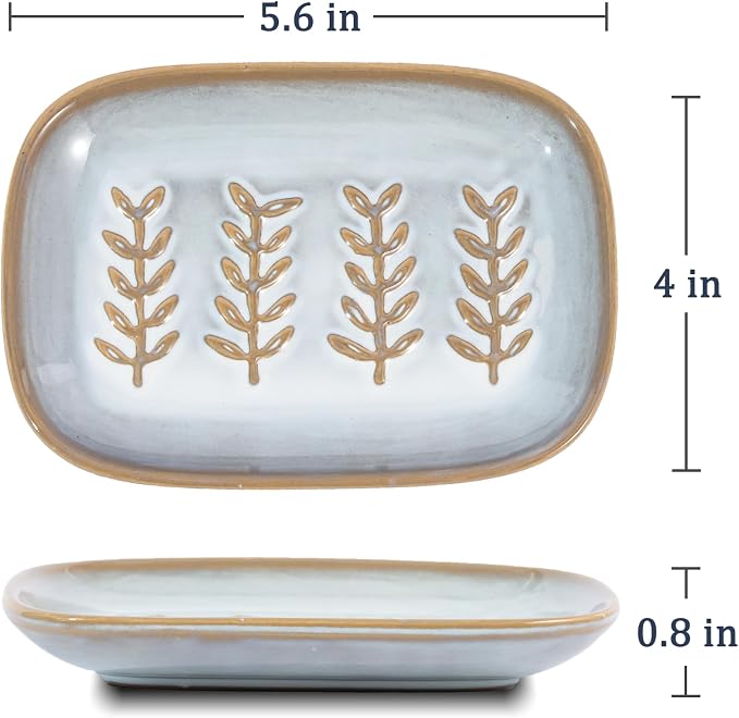 HighHerz Aesthetic Ceramic Soap Dish for Shower, Soap Holder with Raised Relief, Shower Soap Dish for Shampoo Bar Or Sponge, Soap Saver for Bathroom, Kitchen, Sink, Decorative Soap Tray(Grey&White)