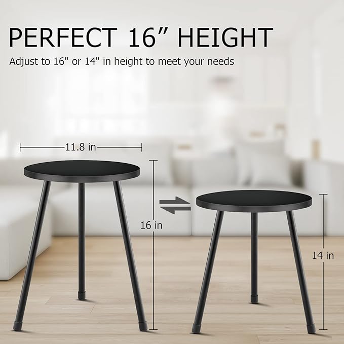 KINNARY Plant Stand Indoor, Mid Century Wood Plant Stand Black Plant Table for Flower Pots, Tall Metal Plant Holder, Modern Home Decor Small Round Side End Table (11.8"x16")