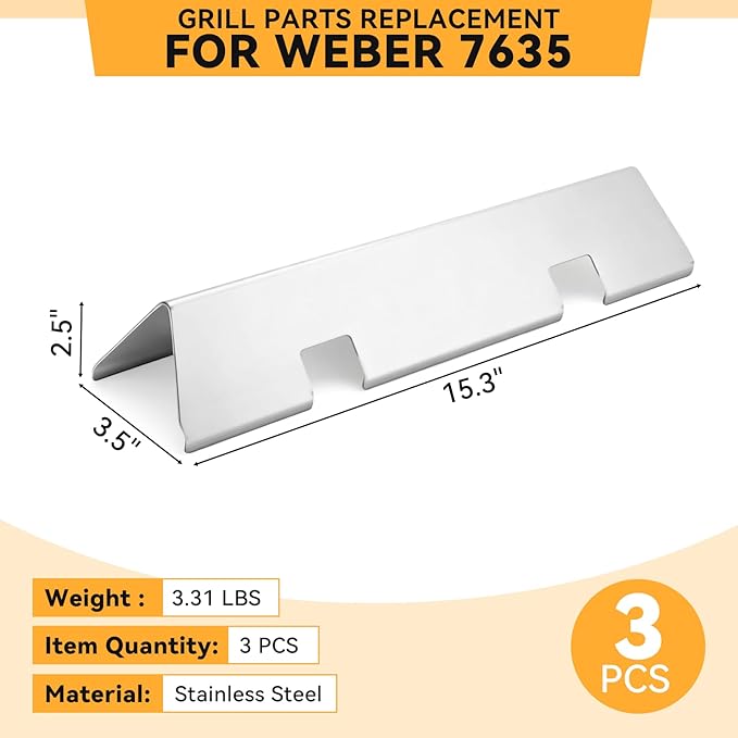 KifonMetals 15.3 Inch Flavorizer Bars for Weber Spirit I & II 200 Gas Grill with Front-Mounted Knobs, for Spirit E210 S210 E220 S220, Stainless Steel, 3 PCS, for Weber Spirit Grill Parts 7635