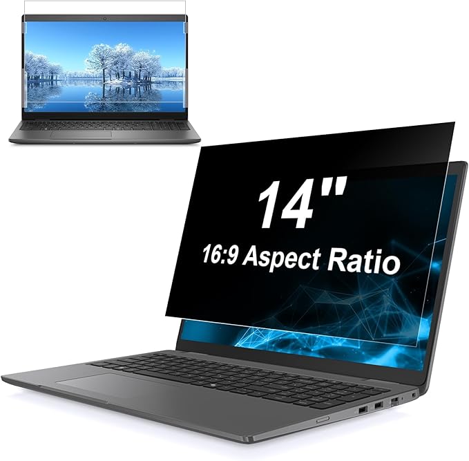 Hoktods 14 Inch 16:9 Laptop Privacy Screen Filter, Computer Monitor Privacy Shield, Anti Scratch Anti Spy Anti Glare Blue Light Screen