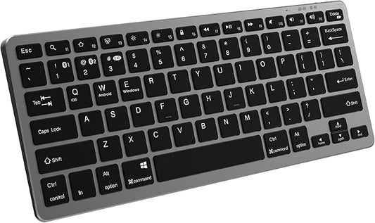 JKSML Wireless Keyboard with 78 Keys, Bluetooth and 2.4 GHz Wireless, Low Profile, Fluid Quiet Typing, 12 Programmable Keys, USB C Rechargeable, for Phone, Tablet, PC, Laptop, Smart TV - Black