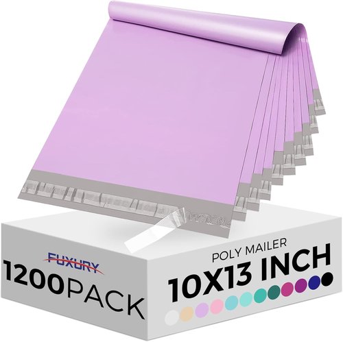 Fuxury Poly Mailers - 10x13 Inch Waterproof Shipping Bags | 1200 Pcs Light Purple for Small Business