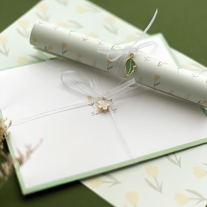 KSIWRE 48 PCS Stationery Paper and Envelopes Set,Cute Floral Stationary Set for Writing Letters,Double Sided Printing,Letter Writing Kit