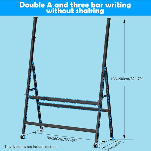 A-Frame Foldable Whiteboard Stand - Adjustable Height & Width | Mobile Stand with Wheels (Black)