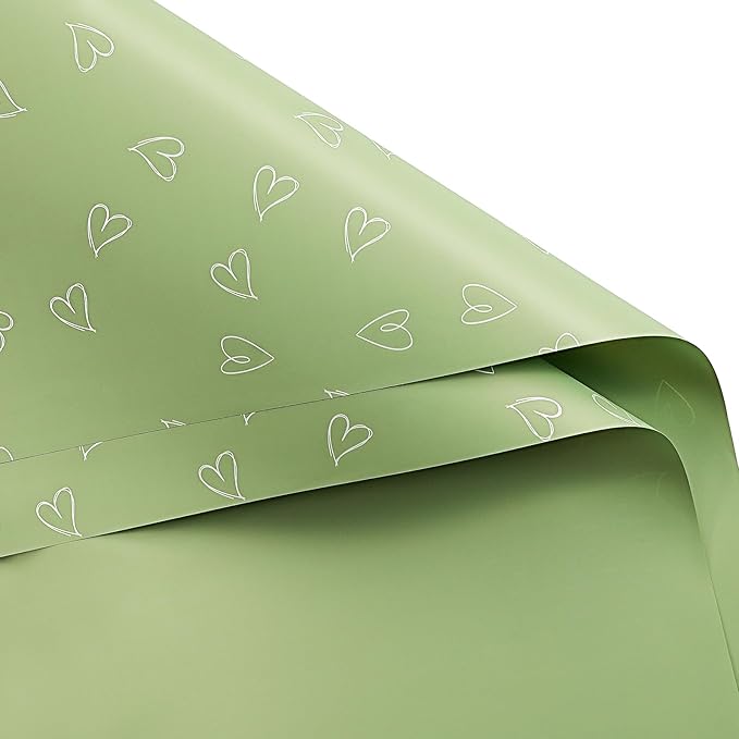 WRAPAHOLIC 20 Sheets Flower Wrapping Paper - 22.8 x 22.8 inch Green Love Design Water-Resistant Floral Bouquet Wrapping Paper, Florist Supplies Packaging for Wedding Birthday Gift DIY