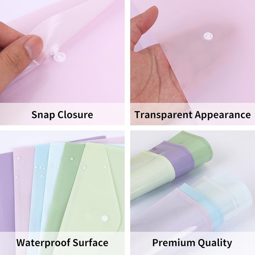 EOOUT 14-Piece Plastic Envelopes - Durable Document Folders with Snap Closure | A4 & Letter Size for School & Office