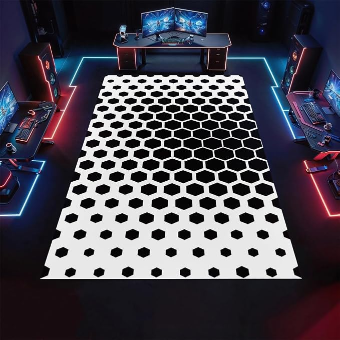 Modern Geometric Area Rugs, Black White Honeycomb Carpet, Washable Non Slip Low Pile Soft Rug for Living Room Bedroom Decor Mat 3x4ft(Small)