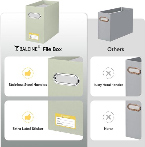 BALEINE File Organizer Box - Portable Collapsible Cardboard Folder Storage for Letter Size Documents | 2 Pack, Beige
