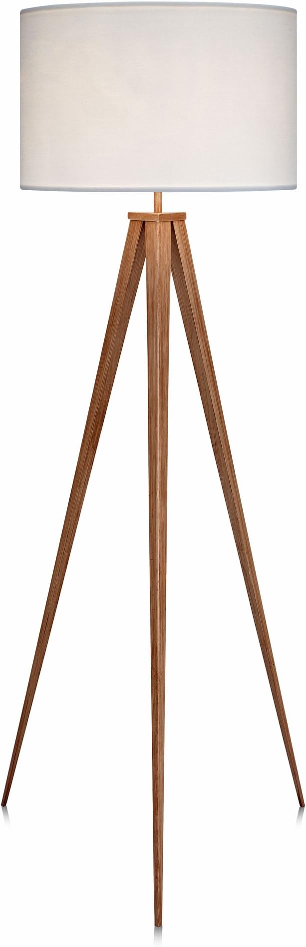 Teamson Home 61.81 in. Postmodern Tripod Floor Lamp with Foot Switch, Minimalist Lighting Option for Ambient, Accent, or Reading, Faux Natural Wood Grain Finish and White Drum Shade
