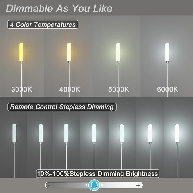 Nukanu Floor Lamp with Remote Control,Bright Floor Lamps for Living Room/Bedroom/Office, Stepless Adjustable 3000K-6000K Colors and 10-100% Brightness,Standing Light with Foot Switch (Nickel)