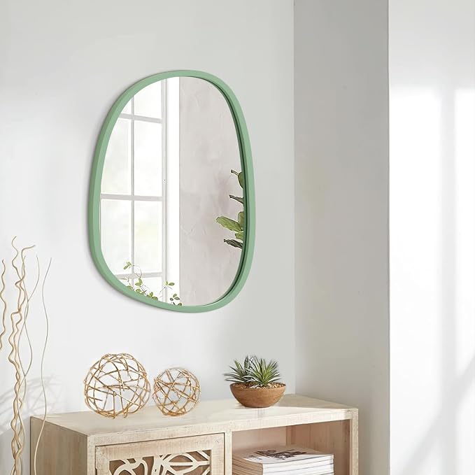 Modern Wood Frame Irregular Oval Mirror - Unique Asymmetrical Artistic Decor for Bedroom, Living Room, Bathroom, Entryway, Hallway - Black, Large