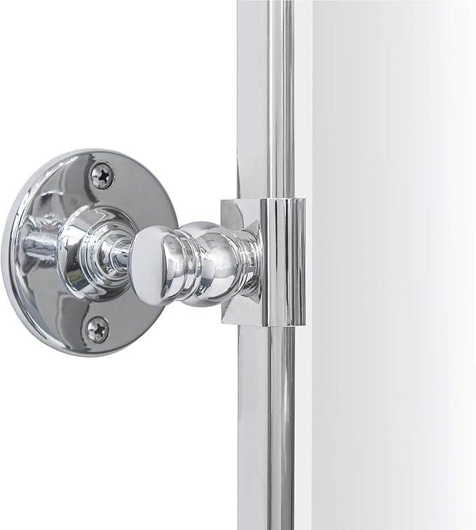 TEHOME Chrome Pivot Rectangle Bathroom Vanity Mirrror Farmhouse Tiltable Rounded Metal Framed Pivoting Bathroom Mirror with Beveled Mirrror, Overall 26.91 x 35 inches (Mirrror 23 x 35 inches)