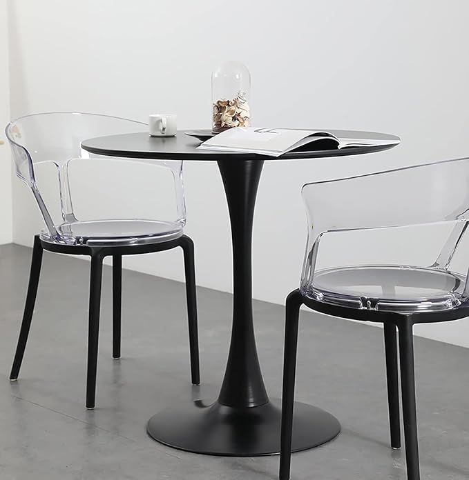 24" Tulip Table for 1-2 Persons Modern Round Dining Room Table, Mid-Century Modern Black Small Kitchen Table with MDF Wooden Top, Leisure Coffee Table for Living Room, Dining Room, Office