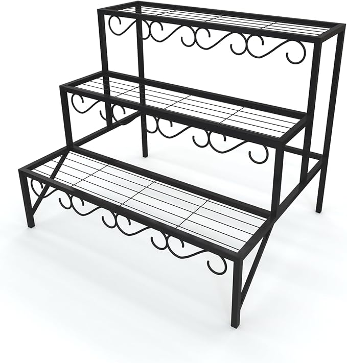 3 Tier Metal Plant Stand Outdoor Indoor, Heavy Duty Flower Pot Holder Display Shelf,Multifunctional storage rack for Patio Garden Livingroom Bedroom,Black