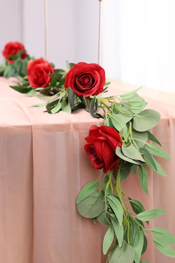 Artificial Rose Flower Artificial Flowers Flower with Long Stem Silk Roses Bouquet for Wedding Bridal Shower Party Home Decoration (Red, 12 Pcs)