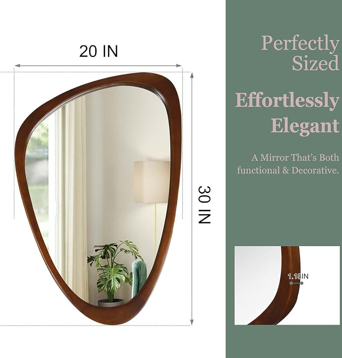 20x30 Inch Asymmetrical Wall Mirror Wood,Rustic Irregular Shaped Vanity Mirror for Bathroom,Bedroom, Living Room, Entryway, Fireplace,Wall Decor,Solid Wooden Frame (Dark Walnut, 20"x30" Inch)