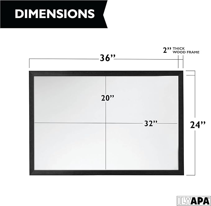 Ilyapa Extra Large Dry Erase Board for Wall - Wood Framed Magnetic White Board - 24 x 36 Inches Decorative Wall Hanging Menu Whiteboard - Black