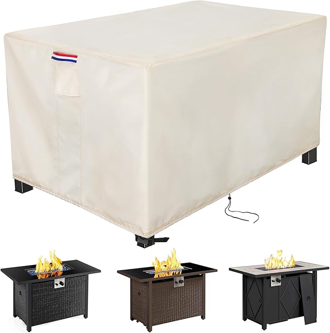 Youlvy Fire Pit Cover Rectangular 40 Inch - Waterproof Outdoor Fire Table Cover Rectangle Heavy Duty, 600D Patio Propane Gas Firepit Cover Rectangular Tear Weather Resistant - 40 x 25 x 20 Inch Beige