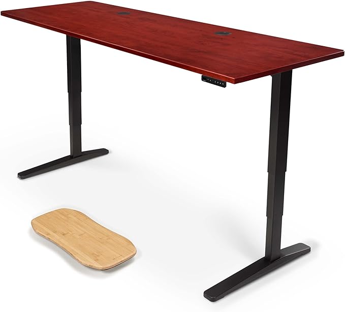 UPLIFTDESK V2 2-Leg Cherry Laminate Wood Standing Desk – Adjustable Height, Advanced 1-Touch Memory Keypad, Under Desk Cable Management, Wire Grommets & Rocker Board (Black C-Frame, 80 x 30 inch)