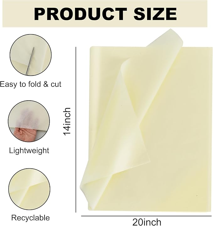 BEISHIDA 100 Sheets Cream Tissue Paper Bulk, Wrapping Tissue Paper for Gift Bags, 14 x 20 Inch Gift Wrap for Birthday Wedding Graduation DIY Crafts Holiday Flowers