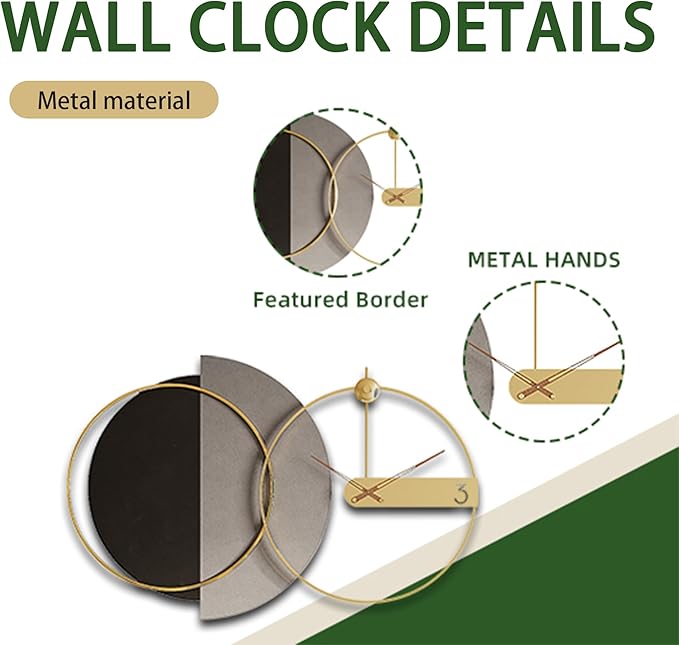 Mid Century Modern Wall Clock 3D Luxury Large Geometric Silent Non Ticking for Living Room, 43X27.5" Giant Ring Abstract Art Clock for Wall, Big Unique Metal Fancy Clock Wall Decor for Bedroom Kitchen