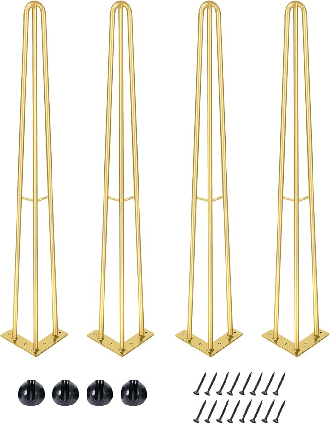 22Inch Hairpin Table Legs Golden Set of 4 Desk Legs,1300lbs Load Capacity ， Rodsfor Coffee Table, Night Stand Desk Bench，Desk, Bench Desk Dining End Table Chairs